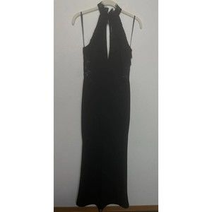 Windsor Small Lace Halter Maxi Dress Black Plunging Neck Cut Out Back Slit